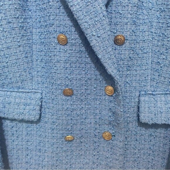 H&M Blue Tweed Double Breasted Blazer Jacket Women's Large Button Office New - Picture 4 of 10